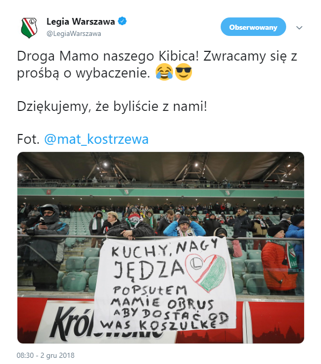 NIETYPOWY transparent kibica Legii podczas wczorajszego meczu :D